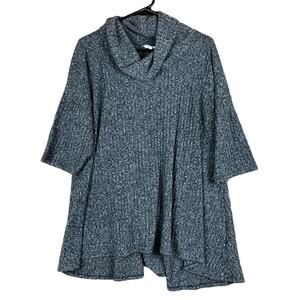 Sonoma Womens Sweater Heathered Gray Cowl Neck 3/4 Sleeve Knitted Stretch 2X